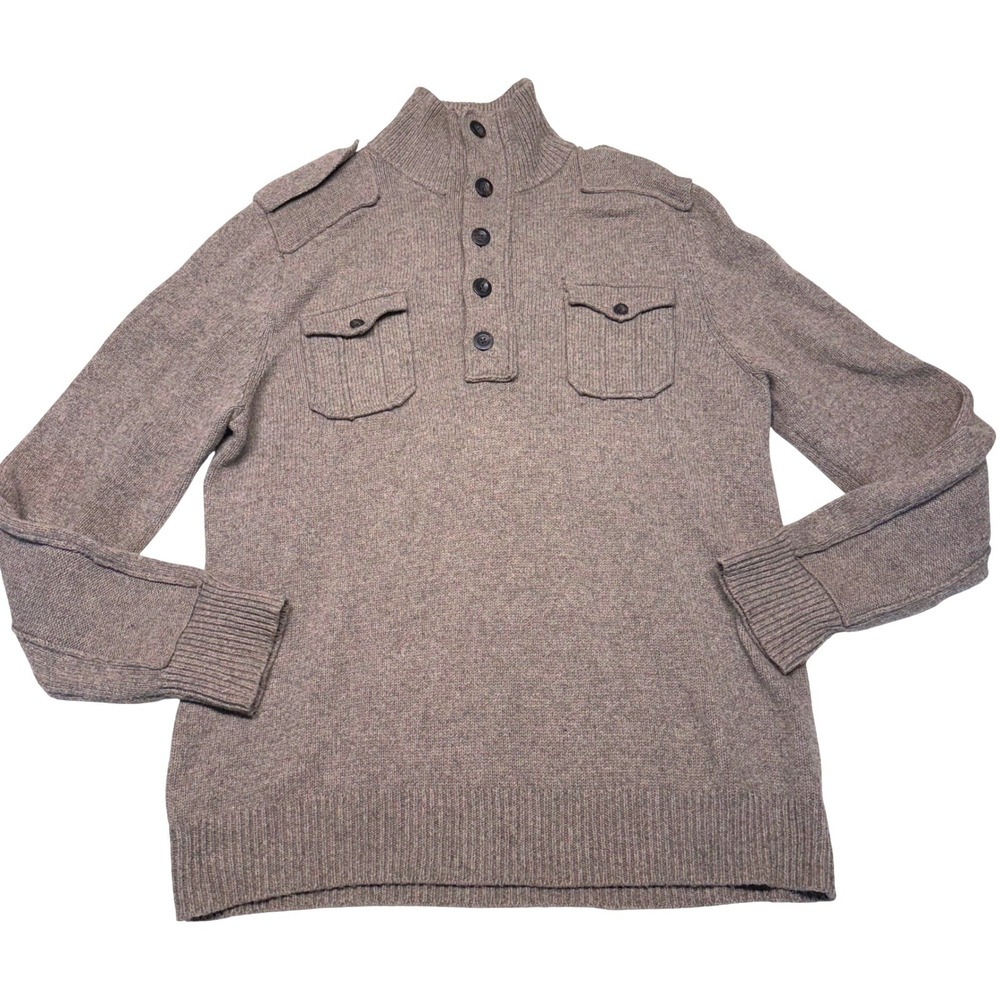 Gap Mens Brown Mock Neck Military Pullover Sweater Wool Blend Large